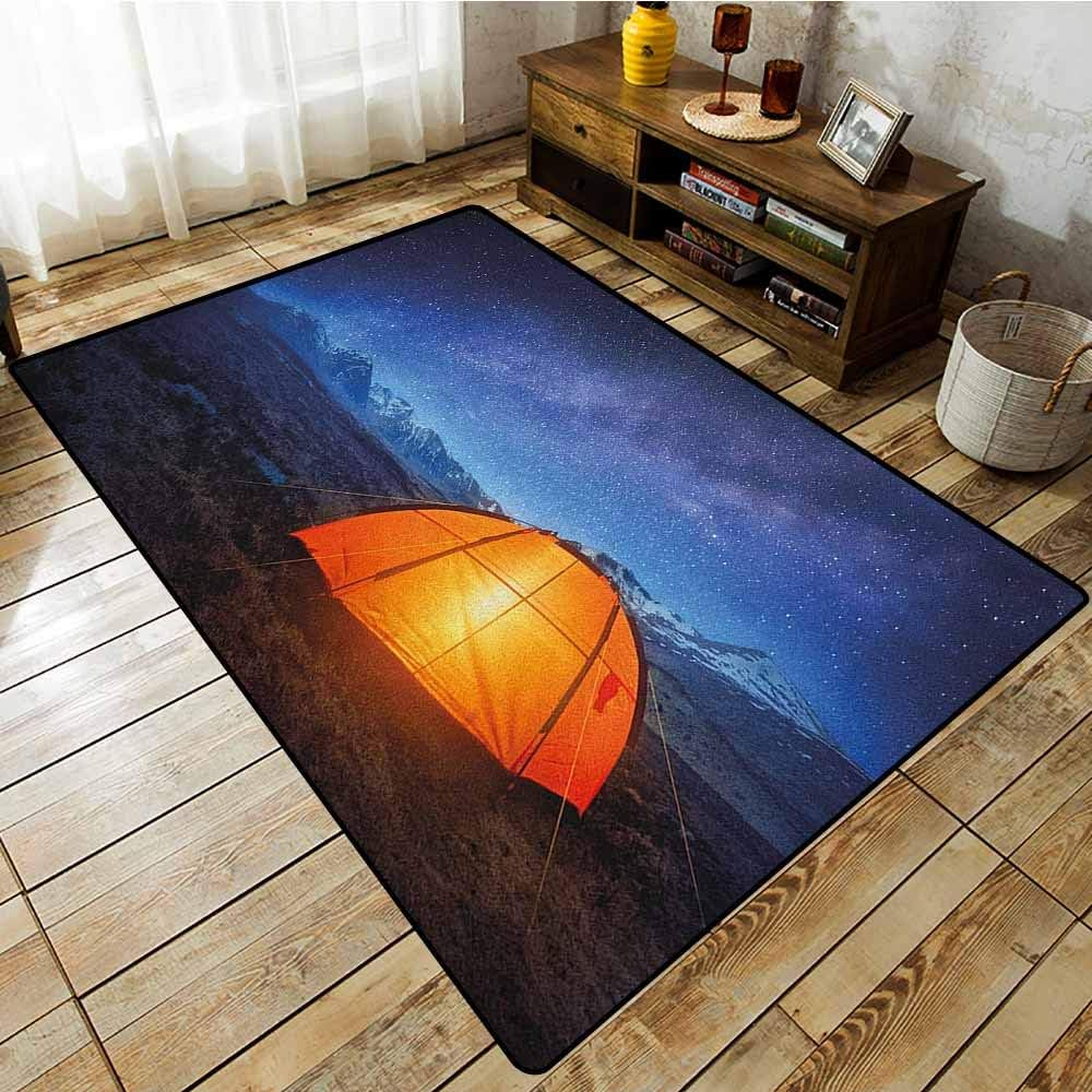 Collection Area Rug，Night，Camping Tent Under a Night Sky Full of Stars