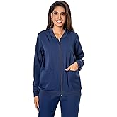 Scrub Jackets for Woman, Zip Front Nurse Jacket-4-Way Stretch Fabric Coat