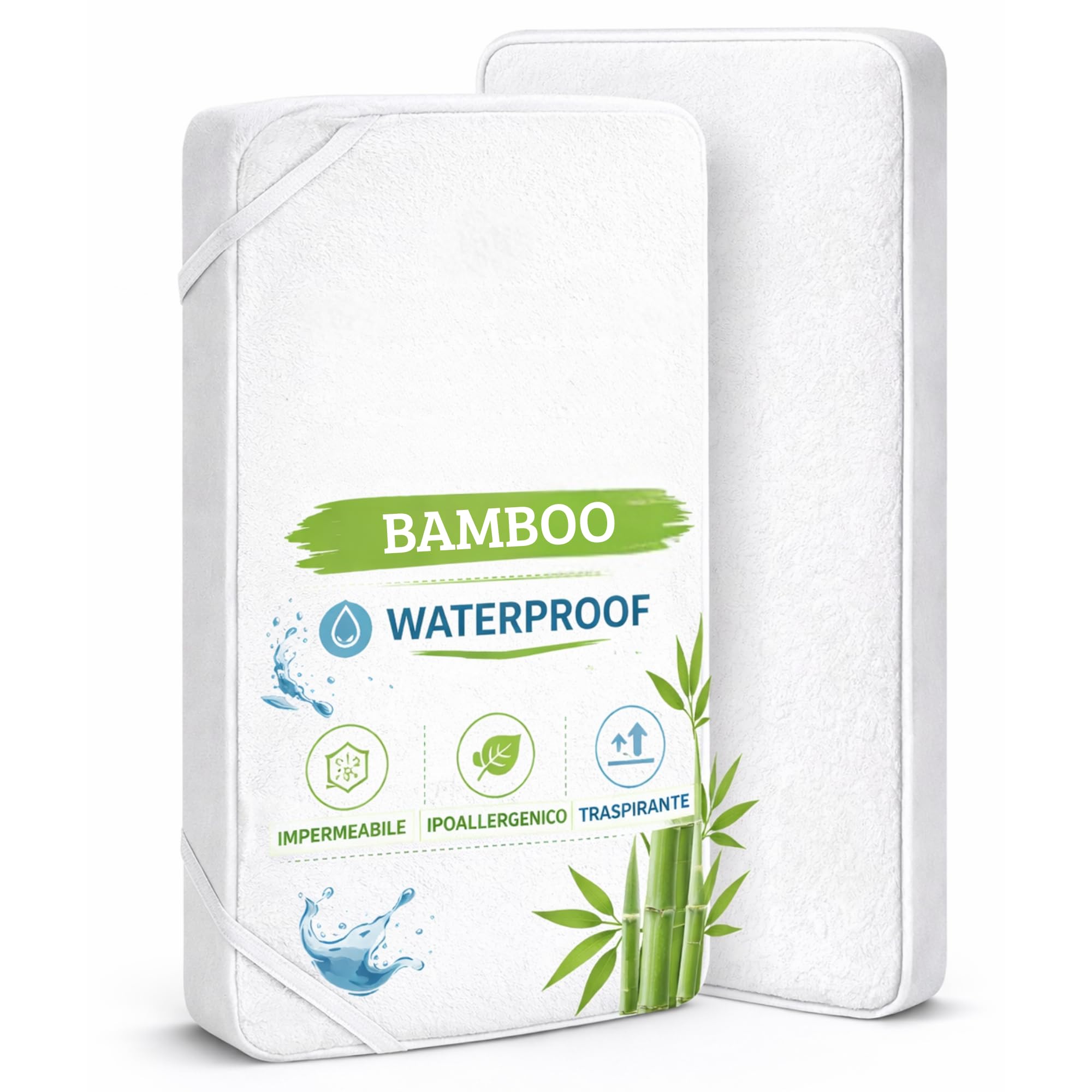 FlyIdeas Set of 2 Waterproof Bamboo Mattress Protectors for Cribs, Cots and Prams 90x50 cm I Super Soft & Absorbent Baby Bed Covers, Hypoallergenic and Phthalate Free