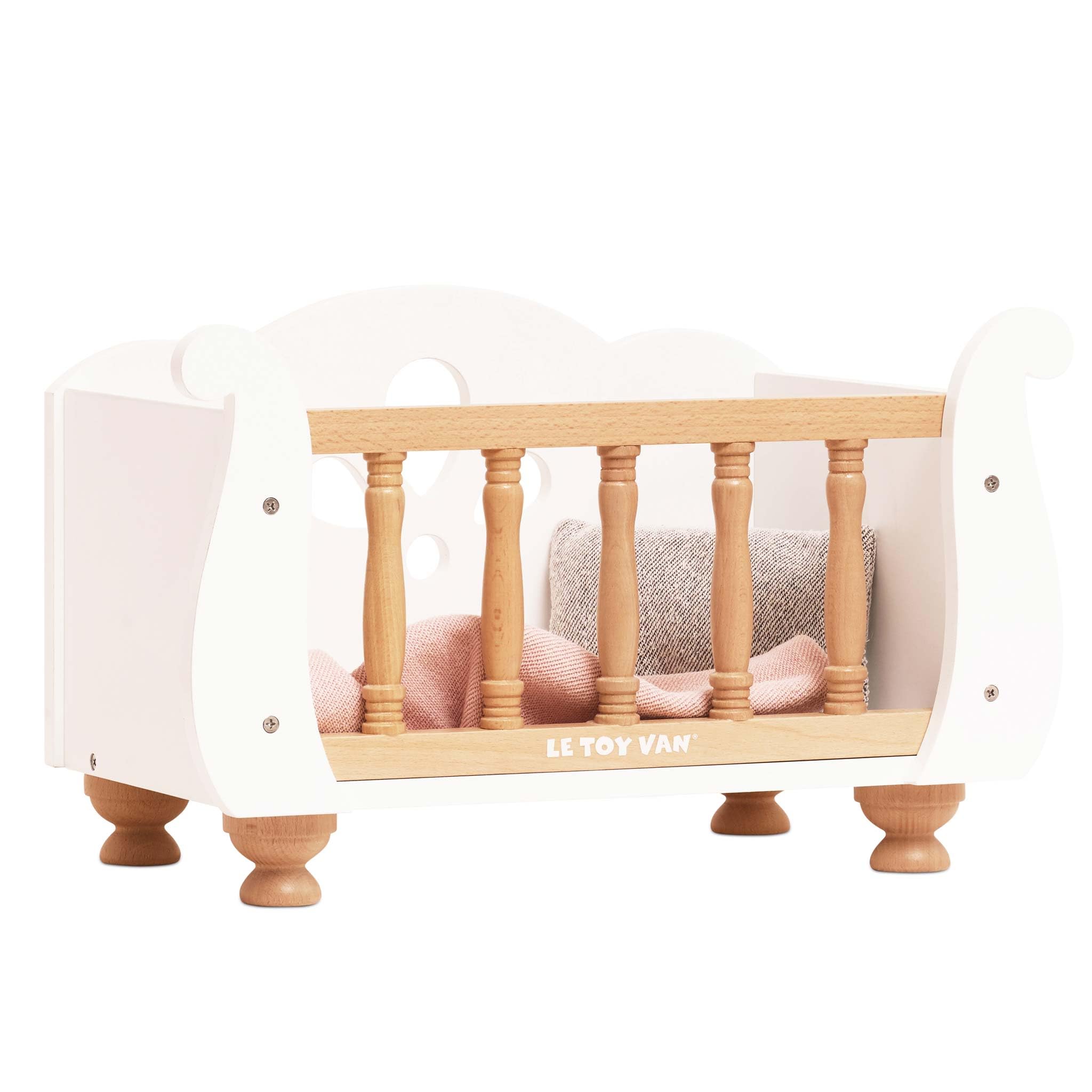 Le Toy Van - Educational Wooden Toy Role Play Beautiful Sleigh Doll Cot & Crib | Girls & Boys Pretend Play Toy Pram Playset - For Ages 3+