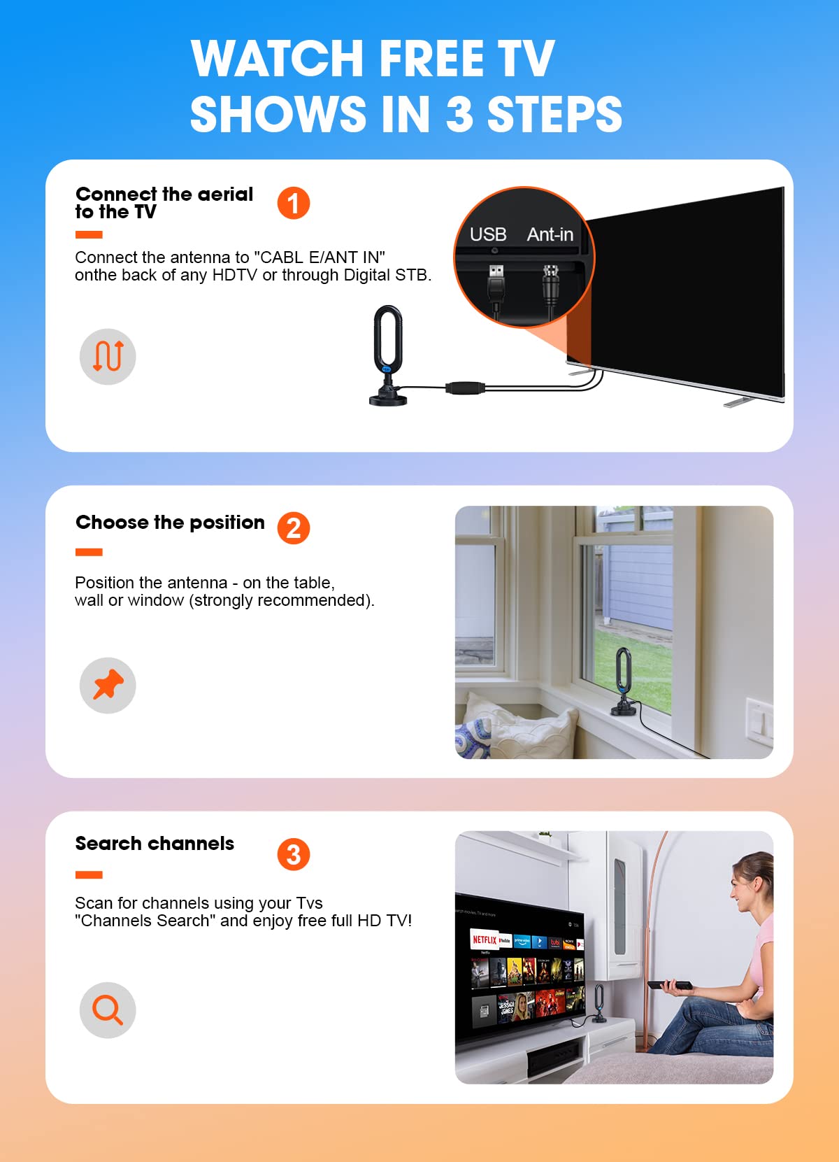 WUMINGLU TV Antenna for Smart TV Indoor 2025 4K Digital HDTV Up to 380 Miles Long Range Local Channels Indoor Outdoor