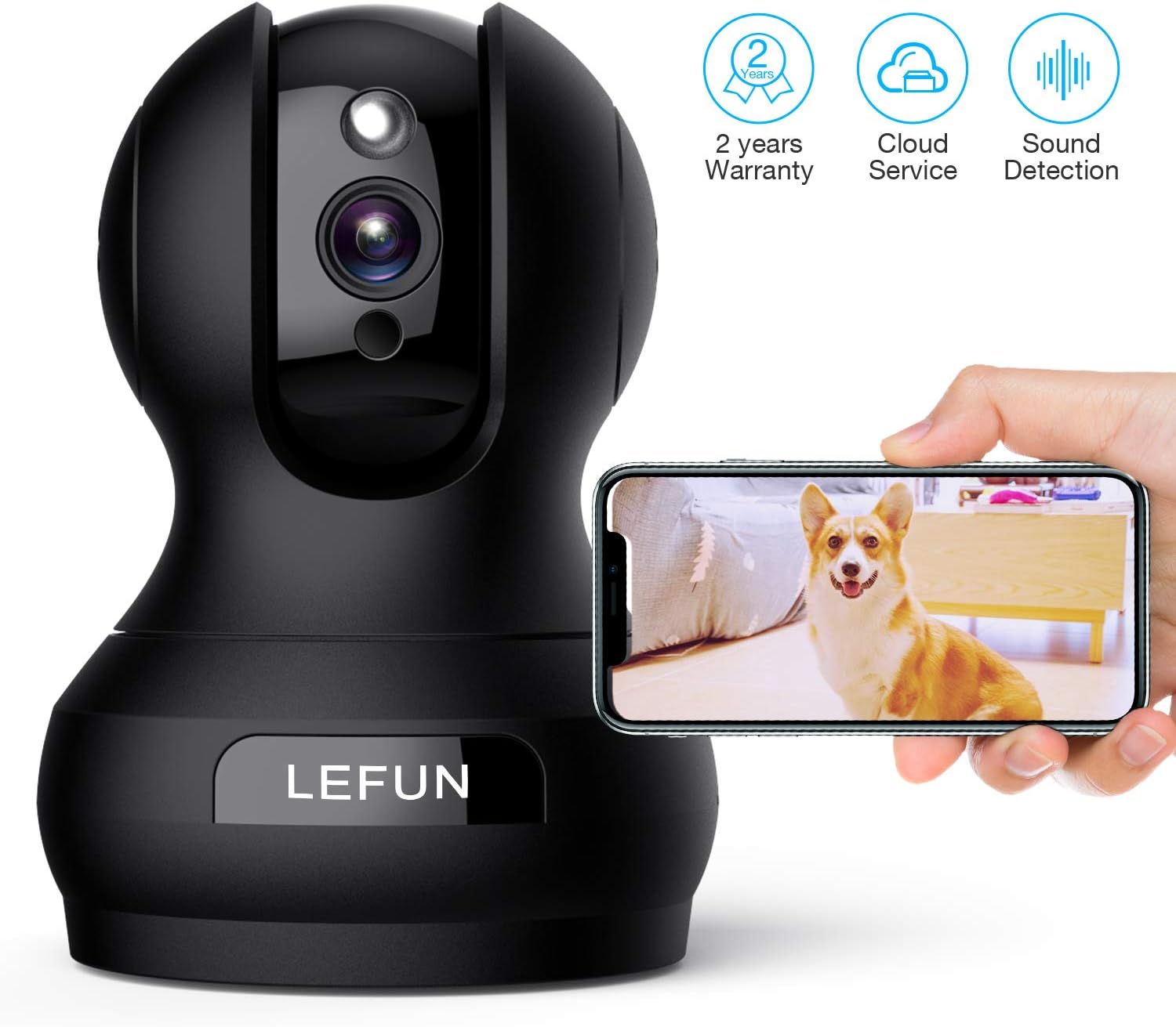Security Camera Indoor WiFi IP Camera Lefun 1080P HD WiFi Security Camera with Motion Detection Voice Detection Two-Way Audio Cloud Camera Night Vision for Baby/Pet/Home Monitor, black