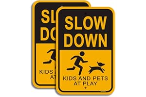 2-Pack Slow Down Kids and Pets at Play Signs 18" x 12" 40Mil Rust Free Aluminum, Weather Resistant, Waterproof, Durable Ink, 