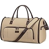 Vessgra 2 in 1 Duffle Bag, Carry On Duffle Bags for Women, 2 in 1 Suit Bag with Shoes Compartment 45L Garment Bag for Airplane Travel,Garment Bags with Shoulder Strap,(Khaki)