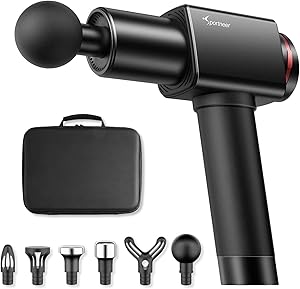 Massage Gun, Sportneer Deep Tissue Percussion Muscle Massager Gun for Pain Relief - Handheld Electric Body Massage Gun for Athletes, New Version Super Quiet Sports Drill Brushless Motor,Black