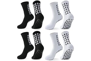 ZXOLDZX 4 Pairs Men's Soccer Socks with Grip Pads Non-Slip Football Basketball Sports Grip Soccer Socks for Men Women