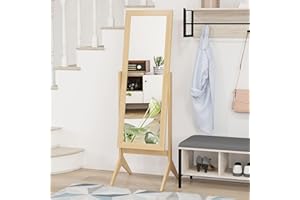 HOMCOM Full Length Mirror, Free Standing Full Body Mirror with Rectangular Frame, Adjustable Angle for Dressing Room, Bedroom