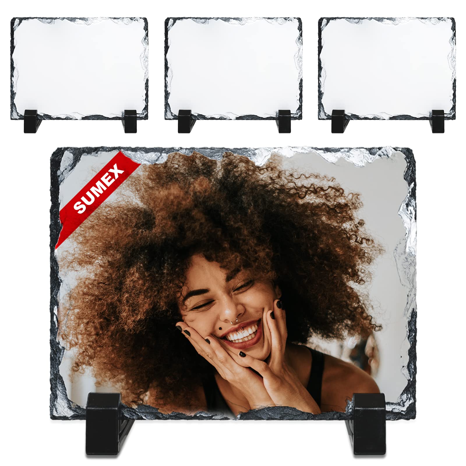 SUEMX 4 Pcs,14×19cm Sublimation Slate Blanks Photo Picture Frame Glossy Surface Sublimation Rock Photo Frame for Wedding,Valentine's Day