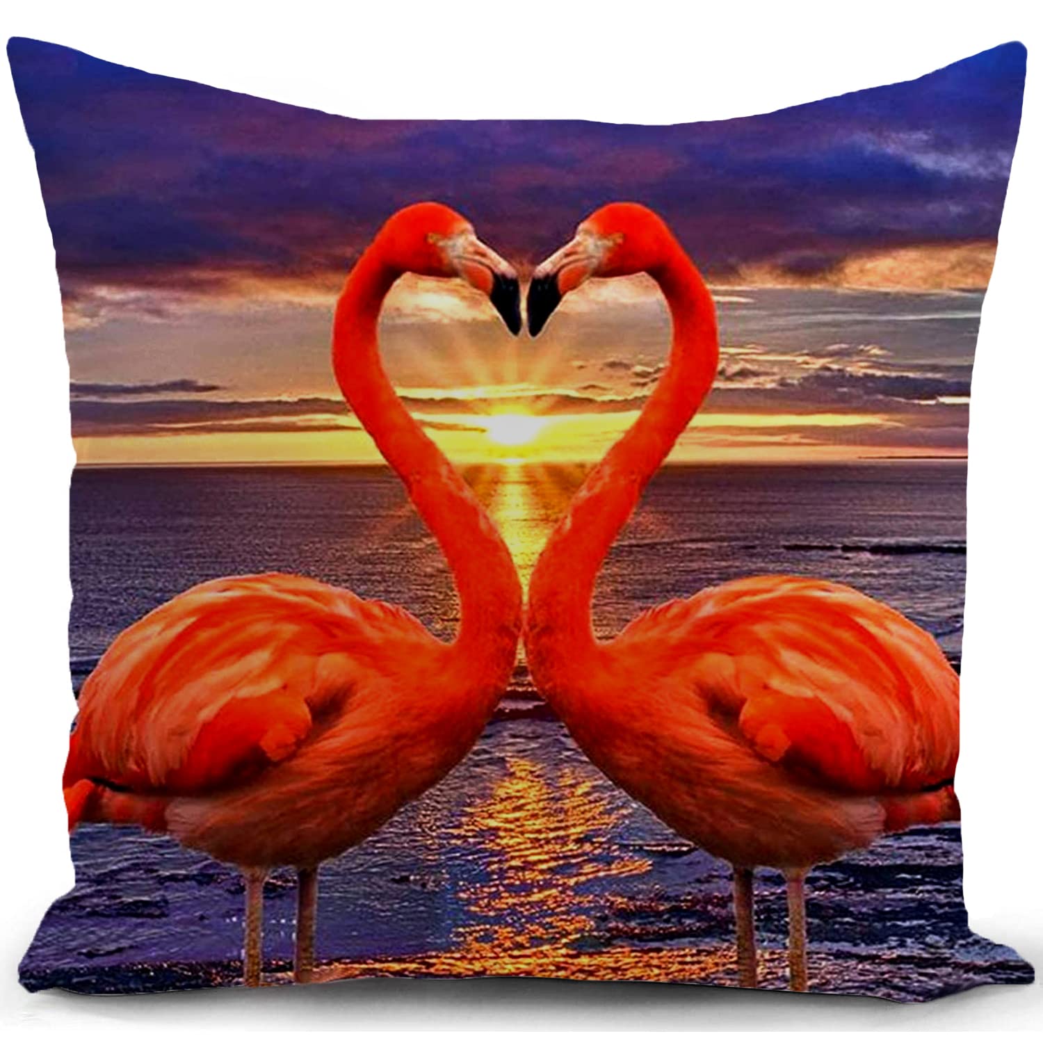 HUASHUZI Flamingo Cushion Cover Love Sunset Pillow Cover Home Decorate for Livingroom Couch Bed Sofa Decor Throw Pillow Case Gifts 18"x18"(45x45cm)