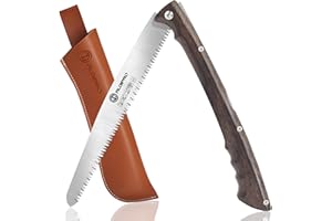 ALDIPRO Folding Pruning Saw 10 Inch with Leather Sheath and Wenge Wooden Handle, SK5 Steel Blade, Foldable Hand Saw for Camping, Survival, Wood Cutting, Bushcraft and Tree Trimming