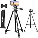 UBeesize 50” Phone Tripod Stand, Aluminum Lightweight Tripod for Camera and Phone, Cell Phone Tripod with Phone Holder and Ca