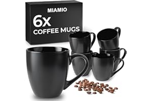 MIAMIO - 6 x 350 ml Stoneware Coffee Mug/Cup Set - Le Papillon Collection (Black)