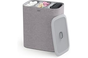 Joseph Joseph Tota Trio 90 liter/23.8 gallon Laundry Hamper Separation Basket with lid, 3 Removable Washing Bags with Handles- Gray