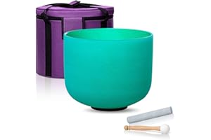 CALM CLANG 8 Inch Green F Note 432hz Heart Chakra Crystal Singing Bowl Healing with Carrying Case and Rubber Mallet Suede Strikers Oring
