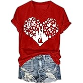 Valentines Day Shirts for Women Cute Love Heart V Neck Valentines Outfits Casual Graphic Tee Tops Holiday Party Gifts