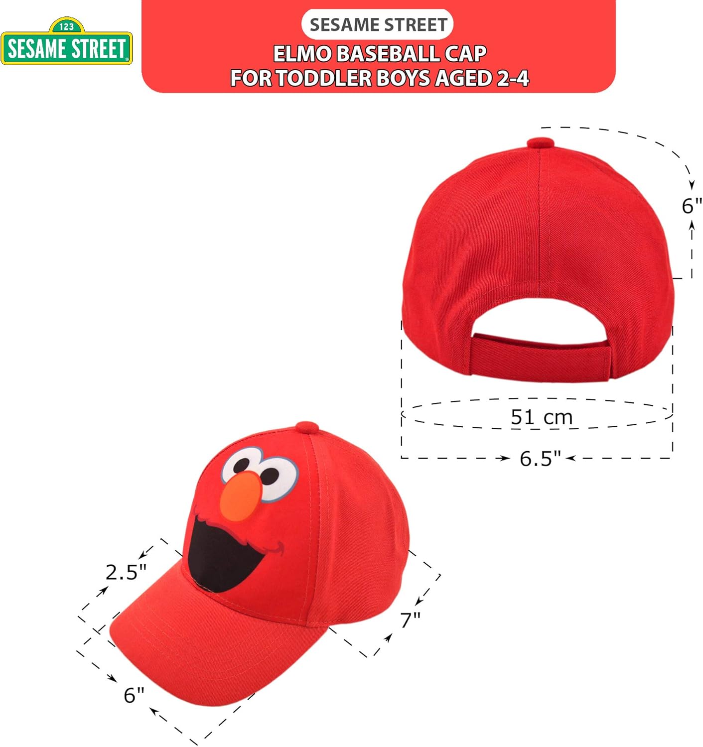 Sesame Street Toddler Boys' Elmo Cotton Baseball Cap, Light Red, Age 2-4: Clothing