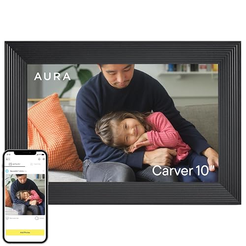 Aura Carver WiFi Digital Picture Frame | The Best Digital Frame for Gifting | Send Photos from Your Phone | Quick, Easy Setup in Aura App | Free Unlimited Storage | Gravel with White Mat