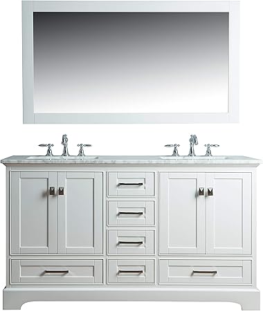 Stufurhome Newport Double Sink Bathroom Vanity With Mirror White 60 Amazon Com