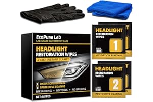 EcoPure Lab 2-Step Headlight Restoration Wipes–No Sanding Car Headlight Restoration Kit with Oxidation Remover&Ceramic Coating,UV Protection,Restore Clear Polycarbonate Lenses(1 Pack)