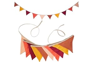 JIALITFUN Fabric Bunting Banner, 2 Pack Handmade Neutral String Banner Each 8.5 ft 10 Flags Nursery Wall Hanging Wedding Birthday Home Baby Shower Party Decoration Bunting (Thanksgiving)