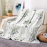 Eucalyptus Leaf Blanket, Botanical Plants Throw Blanket, Soft, Flannel, Warm, Watercolor Floral Throw Blankets Green Botanical Floral Aesthetic Bed Blankets for Couch Bedroom Living Room 60X80 Inch