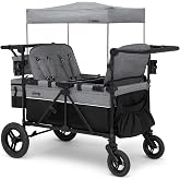 Jeep Wrangler Deluxe 4 Seater Stroller Wagon by Delta Children - Premium Quad Stroller Wagon for 4 Kids with Convertible Seats, Adjustable Push/Pull Handles, Removable Canopy &amp; Flat Fold, Grey
