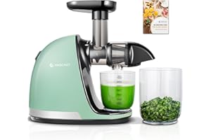 Slow Juicer,AMZCHEF Masticating Juicer Machines with Reverse Function, Cold Press Juicer with Brush, Recipes for High Nutrient Fruits and Vegetables, Green(Updated)