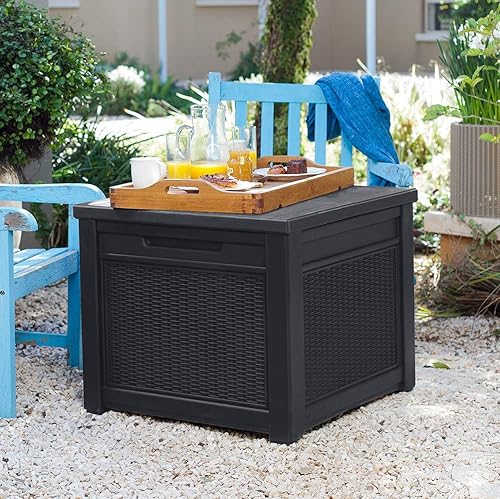 Keter 55 Gallon Resin Outdoor Deck Box Table in One with Patio