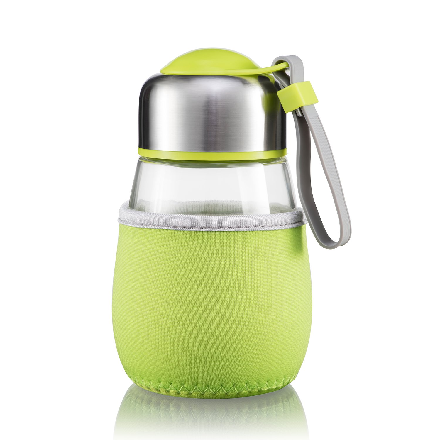 14oz Cute Penguin Borosilicate Glass Student Water Bottle (Green,Pink,Blue） (Pink)