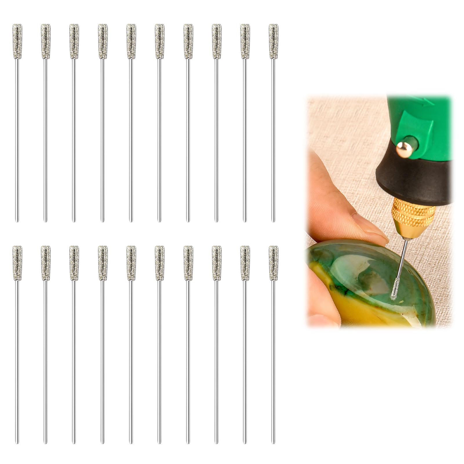 20Pcs 1mm Small Diamond Drill Bits for Glass Jewellery, Diamond Coated Solid Bits Needle Gemstone Drill Bit for Jewelry, Agate