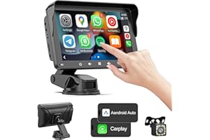 HEI LIANG Portable Wireless Apple Carplay & Android Auto Car Stereo with Voice Control,7 Inch Touch Screen Double Din Stereo with Bluetooth, Multimedia Player, Car Audio with Mirror Link/AUX/FM