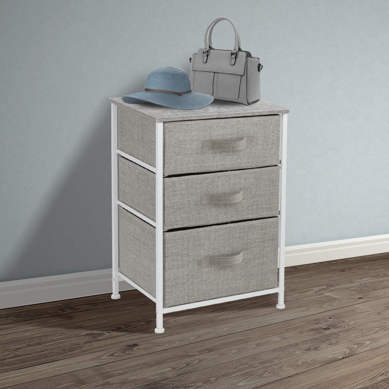 Sorbus Nightstand with 3 Drawers - Bedside Furniture & Accent End Table Chest for Home, Bedroom Accessories, Office, College Dorm, Steel Frame, Wood Top, Easy Pull Fabric Bins (Gray): Kitchen & Dining