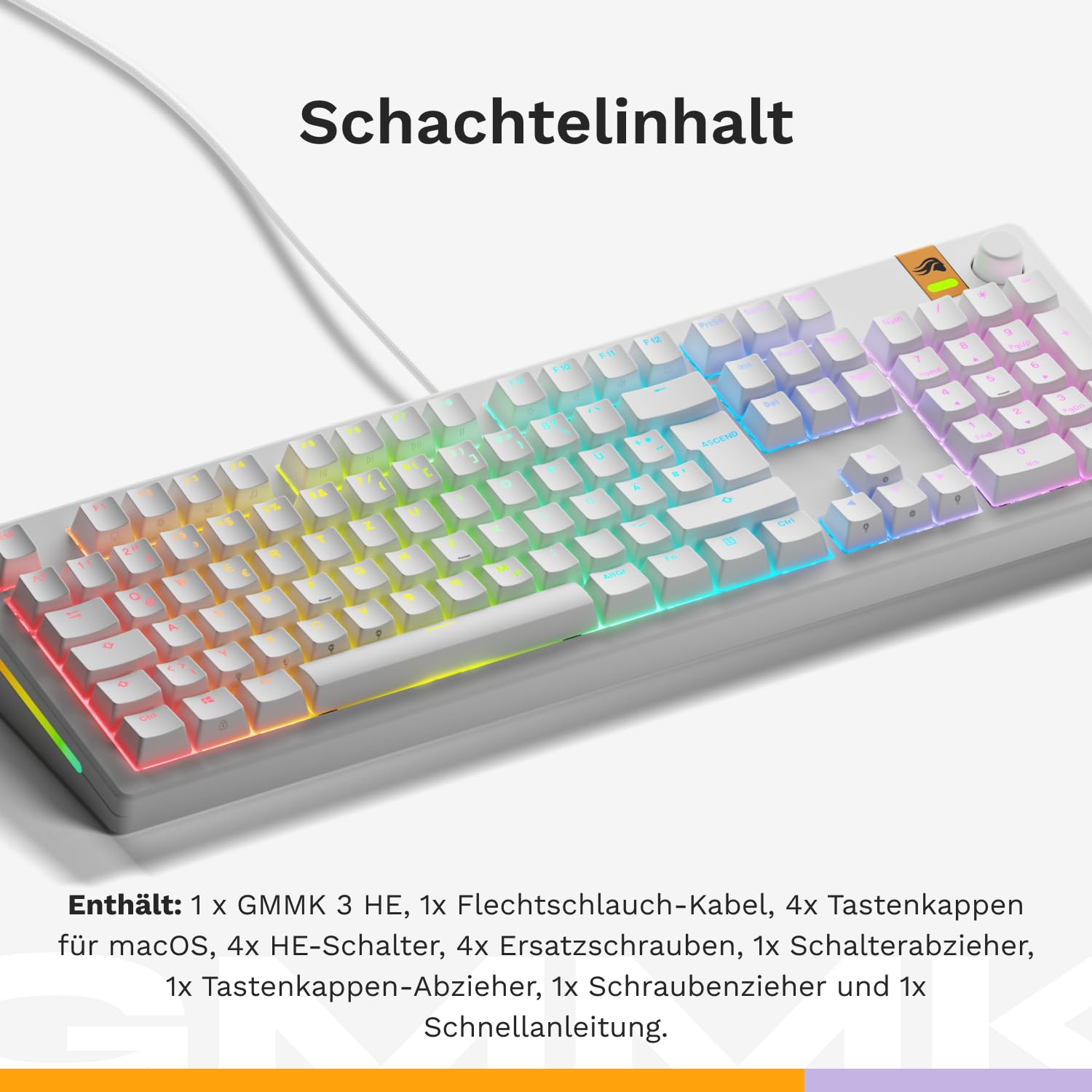 GLORIOUS Gaming GMMK 3 Tastatur Rapid Trigger: Hall-Effekt, 8k Abrufrate, MX/Schalter, Hot-Swap 100%, Dichtungssystem, Doubleshot PBT Tastenkappen, QWERTZ Deutsch 9