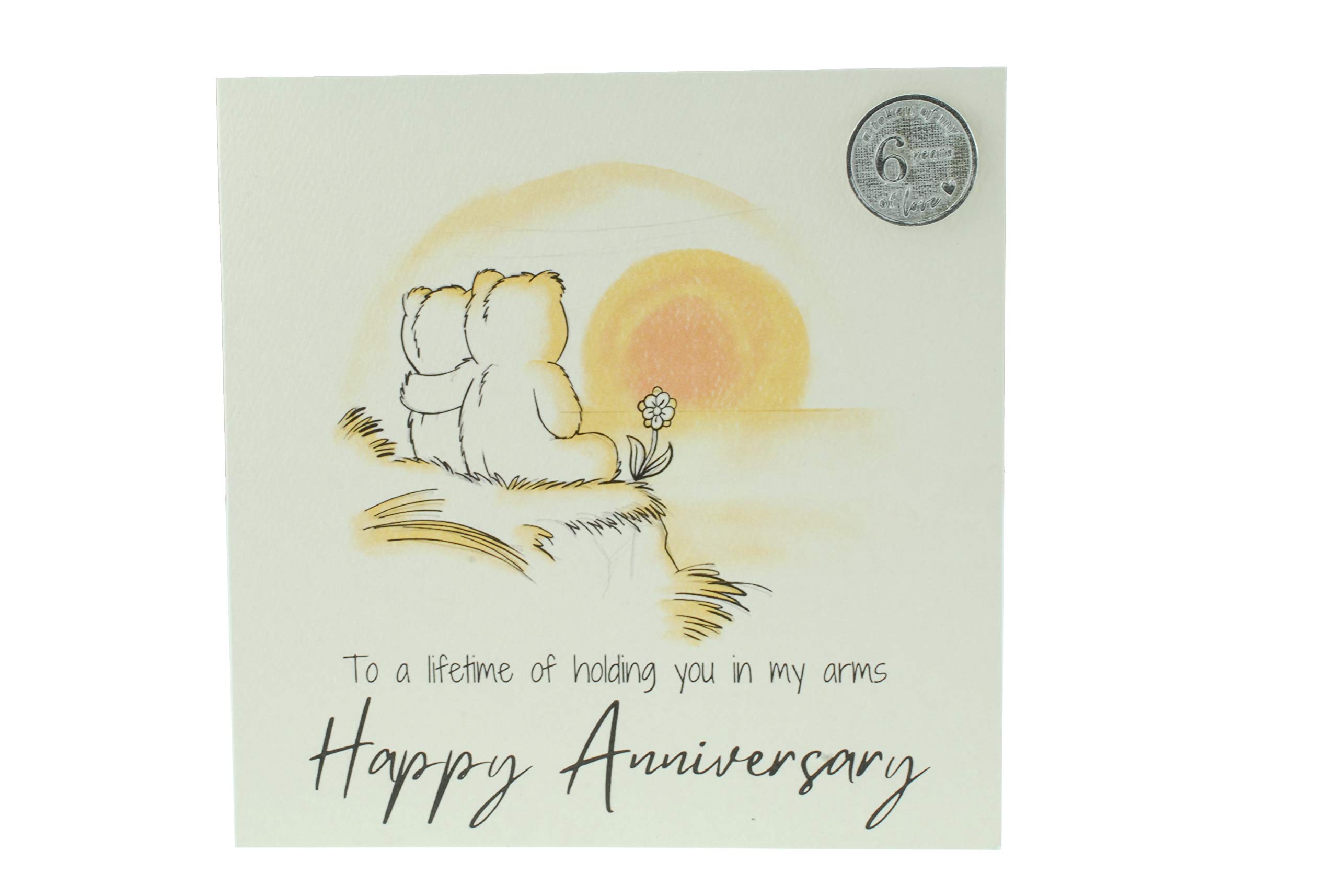 Cute 6 Year Anniversary Card, Sunset Bears – Free Metal 6th Anniversary Love Token Gift (gc-annisunset06)