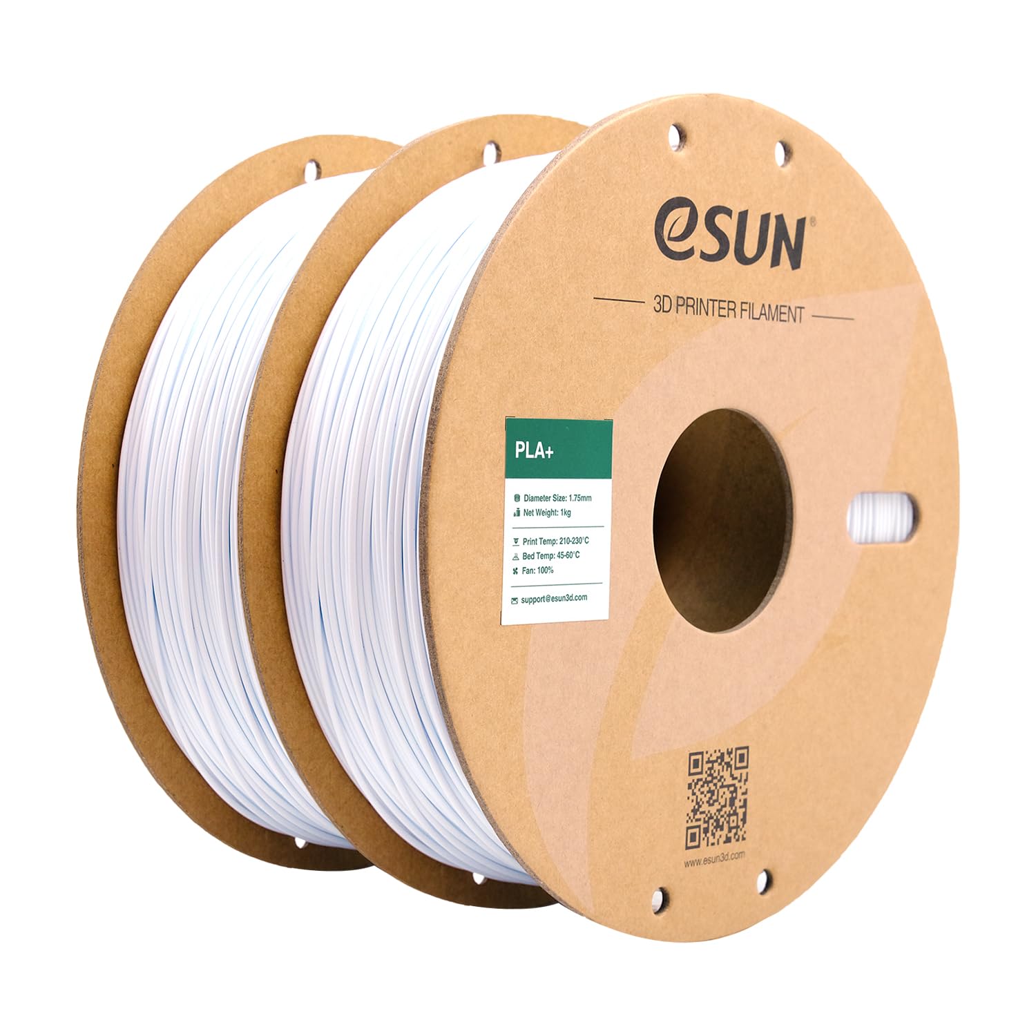 eSUN PLA+ Filament 1.75mm, 3D Drucker Filament PLA Plus, Maßgenauigkeit +/- 0.03mm, 1kg pro Spule, 2 Spulen 3D Druck Filament, Kaltes Weiß