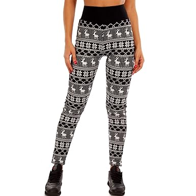 Crazy Age Winterleggings Thermoleggings warme Leggings mit Teddyfell mit Renntier Eiskristalle Motive