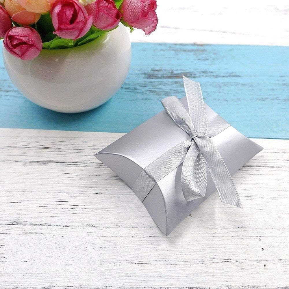 JZK 50x Pillow shape silver party favours box, wedding favors box