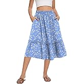 Colormagic Women's High Waist Midi Skirts Summer Flowy Tiered Skirt with Pockets
