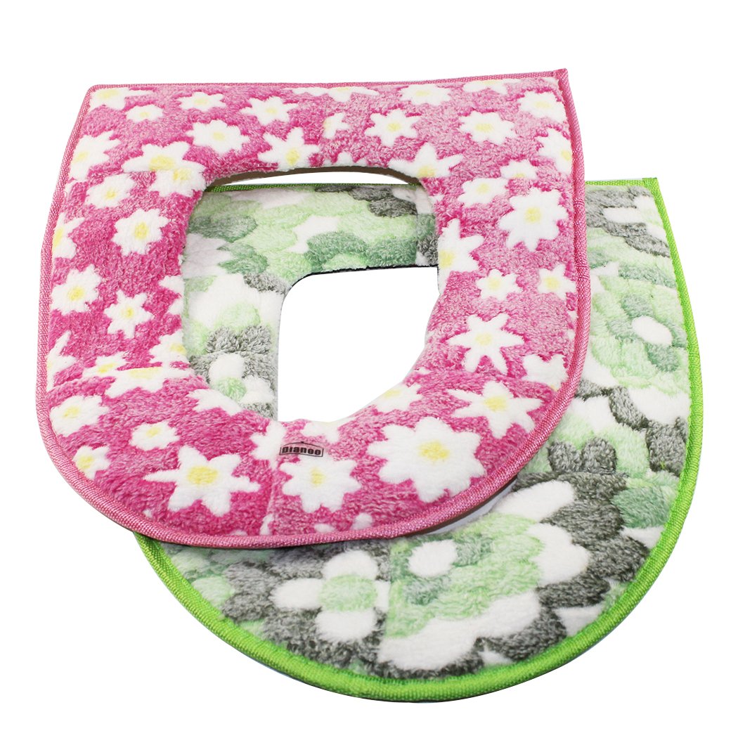 Dianoo Plush Toilet Seat Covers, Bathroom Soft Warm Washable Toilet Seat Cover Cushion, 2PCS (the colors will be sent at random)
