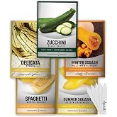 Gardeners Basics, Squash Seeds for Planting 5 Individual Packets - Zucchini, Delicata, Butternut, Spaghetti and Golden Crookneck for Your Non GMO Heirloom Vegetable Garden