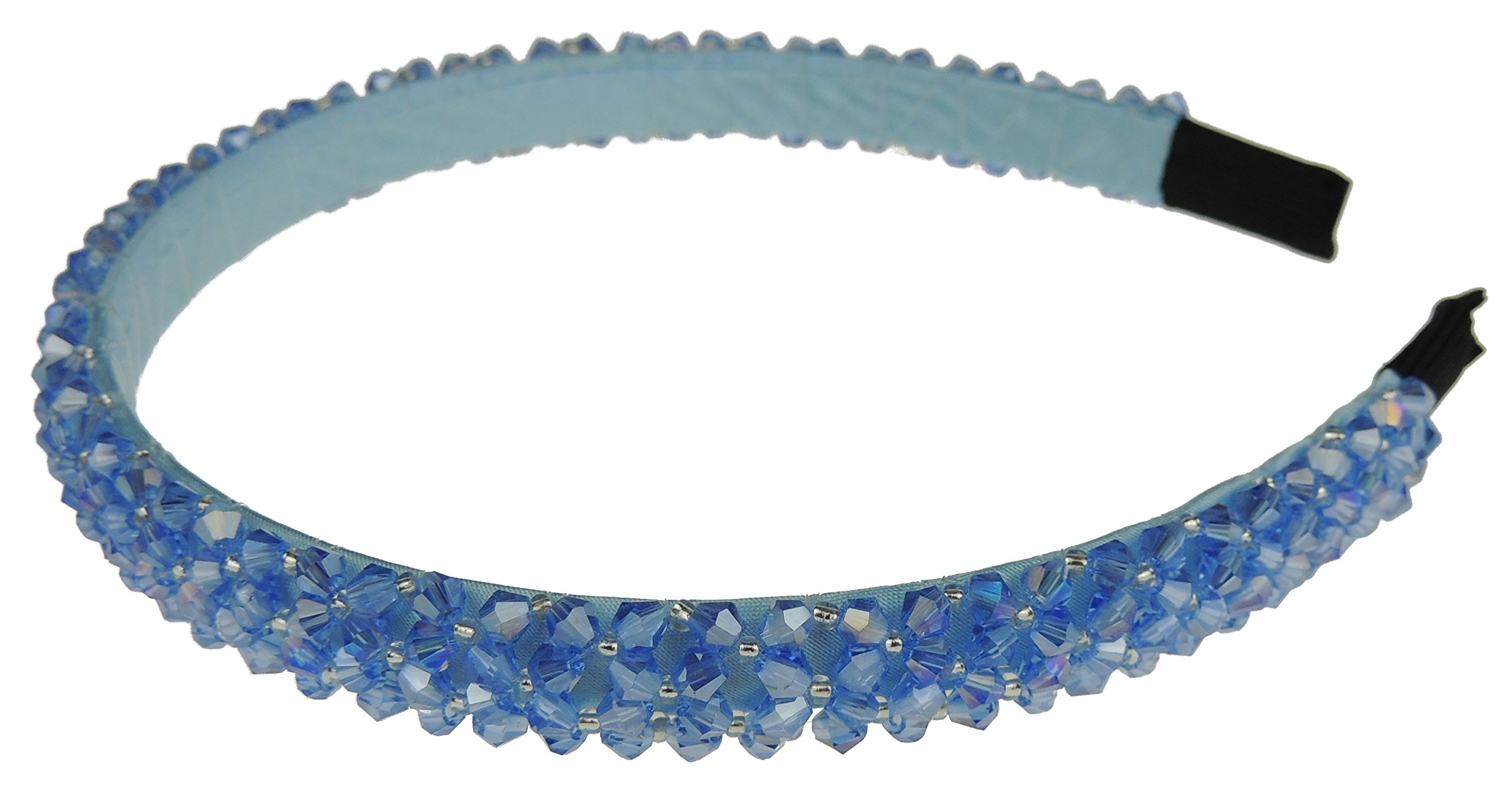 Womens Beaded Diamante Crystal Encrusted Sparkly 1.5cm Wedding Formal Occasion Bridesmaid Christmas Birthday Pageant Evening Bridal Party Formal Alice Band Headwear Hairband Headband (Light BLue)