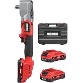 Alloyman 20V Brushless Right Angle Impact Wrench, 1/2", 207 FT-LBS(280.NM) | Slim 90&deg;head, 2-speed control,2 batteries,LED light, for Tight Spaces, Automotive Repair, Engine Bay &amp; Machinery Maintenance