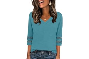 isermeo 3/4 Length Eyelet Sleeve Womens Tops Dressy Casual Blouses V Neck T Shirts Summer Work Clothes 2026 Trendy S-XXL