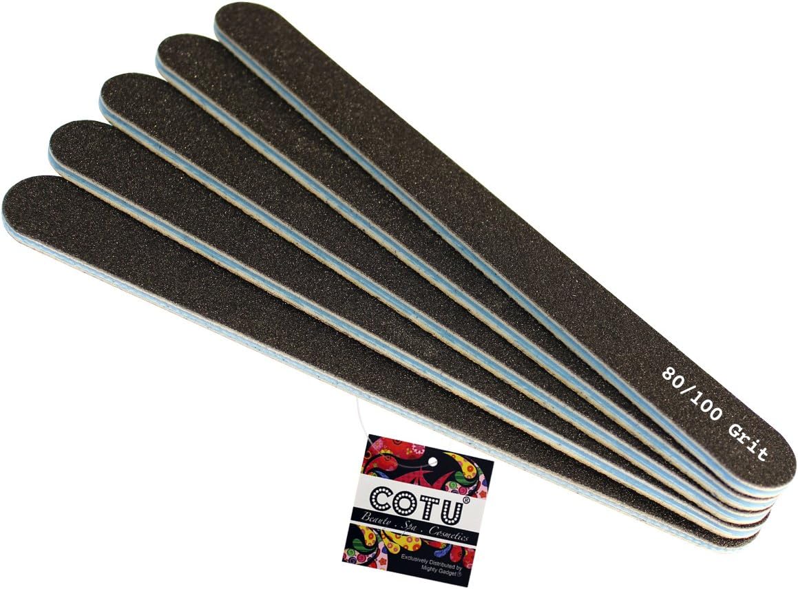 5 Pack of COTU Professional Washable Double Sided Black Emery Board 80/100 Grit Nail Files (Made in the USA)