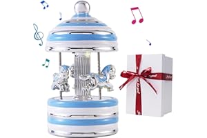 LMMIUU Carousel Music Box Gift Wrapped Ceramic Musical Carousel Color-Changing Lights Music Boxes for Girls Boys Kids Daughter Son Granddaughter Wife Mom Women Birthday Christmas(Blue Circle)