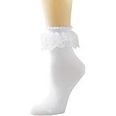DONBIQI Lace Ruffle Frilly Ankle Socks for Women, Double Layer Lace