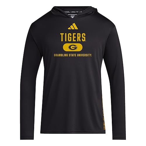 adidas Men's NCAA Designed for Training Team Lightweight Hoodie, Black/Team Collegiate Gold/Grambling State Universtiy, Medium