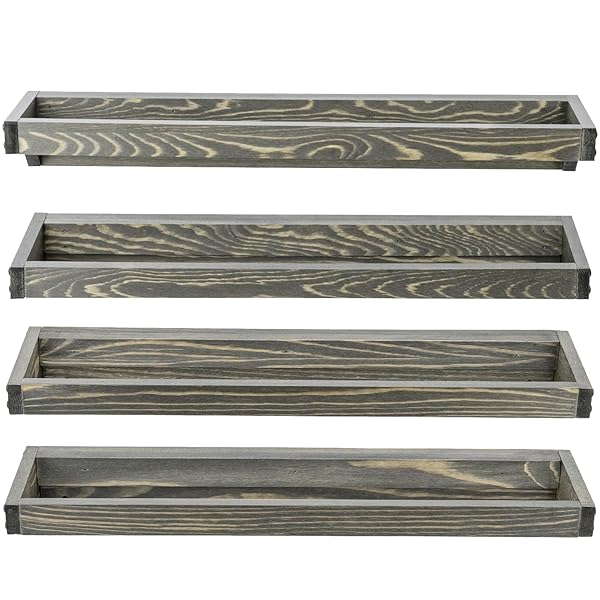 MYGIFT SET OF 4 VINTAGE GRAY SOLID WOOD HANGING SHOE STORAGE ORGANIZER RACKS, WALL MOUNTED SPACE SAVING FOOTWEAR HOLDER FOR CLOSET, MUDROOM, ENTRYWAY, HOLDS 8 PAIRS