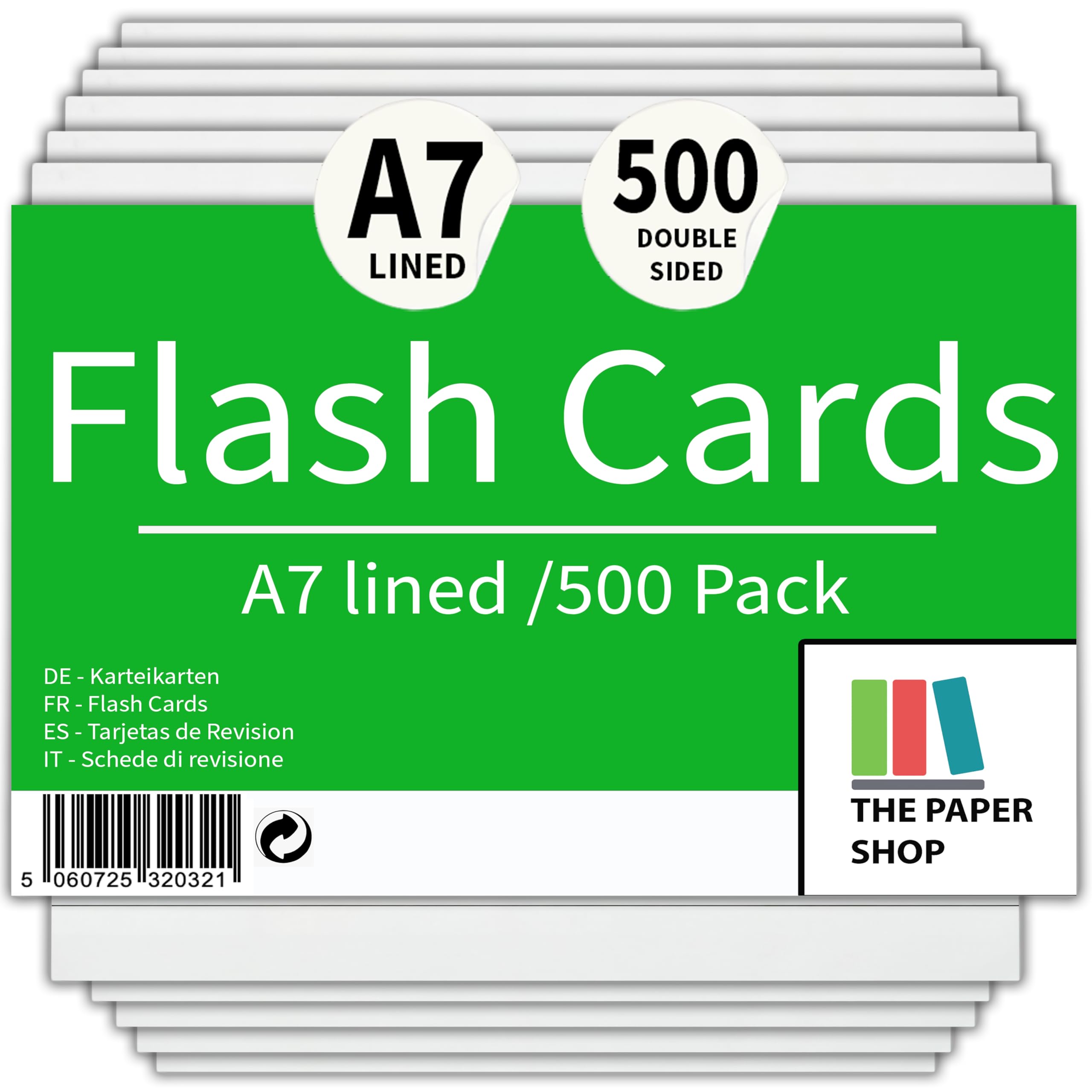 [500 Pack] Flash Cards Revision White 5x3 Lined Record Cards - Ideal for Study, Flash Cards Revision, Index Cards for Organizing and Memorizing Information
