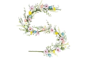 WODJR Easter Wreath Easter Garland Artificial Easter Garland with Flowers for Indoor Outdoor Window Front Door Home Fireplace